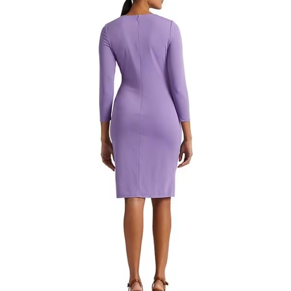 Lauren Ralph Lauren Stretch 3/4 Sleeves Crewneck Formal Wisteria Dress - Picture 3 of 13